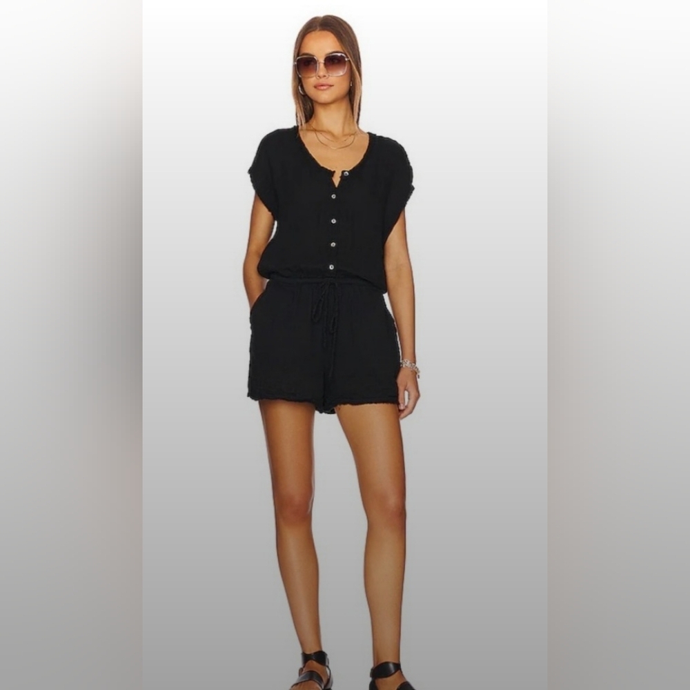 Michael Stars Regina Double Gauze Romper in Black, Size Medium, NWOT